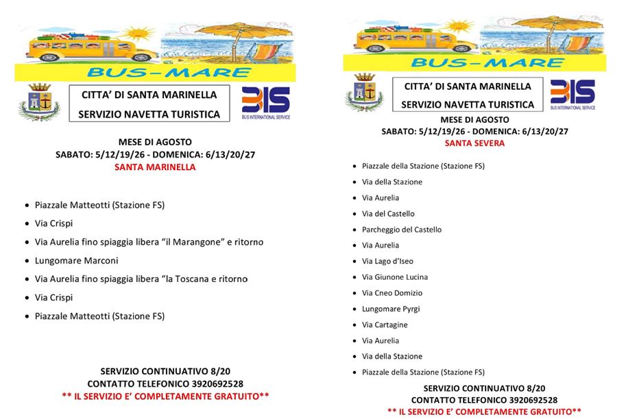 BUS NAVETTA MARE GRATUITO